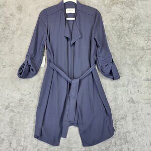 Babaton Quincey Jacket Womens XS Blue Drape Front Belted Long Sleeve Trench Coat